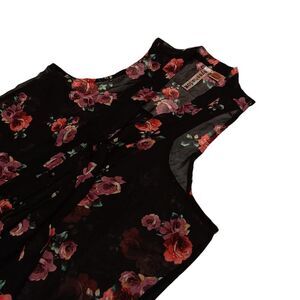 Eyeshadow Floral‎ Womens Medium Tank Top Shear Black Rose button front Tie light
